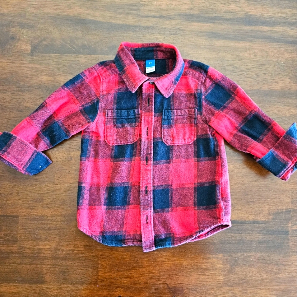 Red & Black Buffalo Plaid Flannel Shirt 3T Boy or Girl